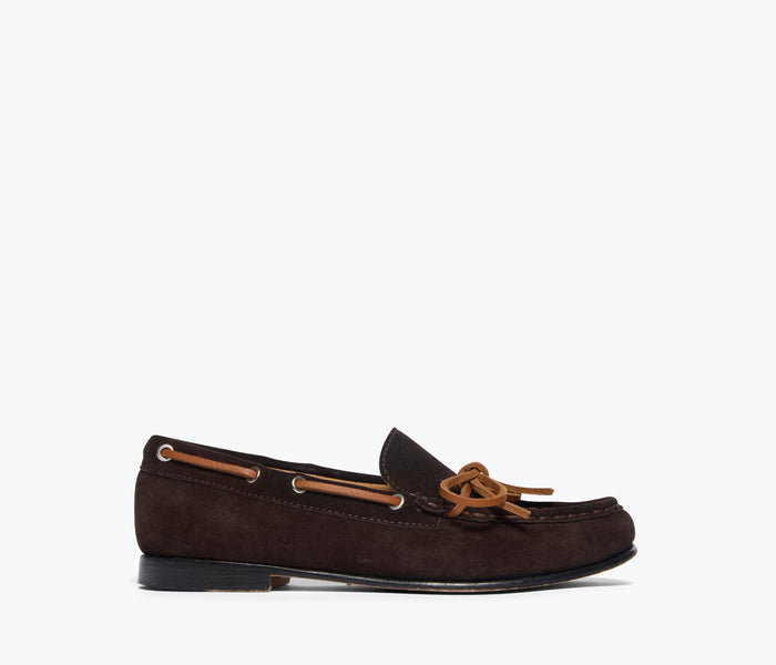 Freda Salvador Morgan boat shoe loafer in espresso suede, featuring classic design and slip-on style for casual wear.