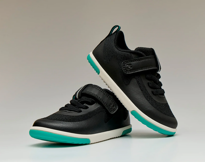 Front and side view of stacked Ten Little MotionX Sneakers - Space Black. Available at www.tenlittle.com