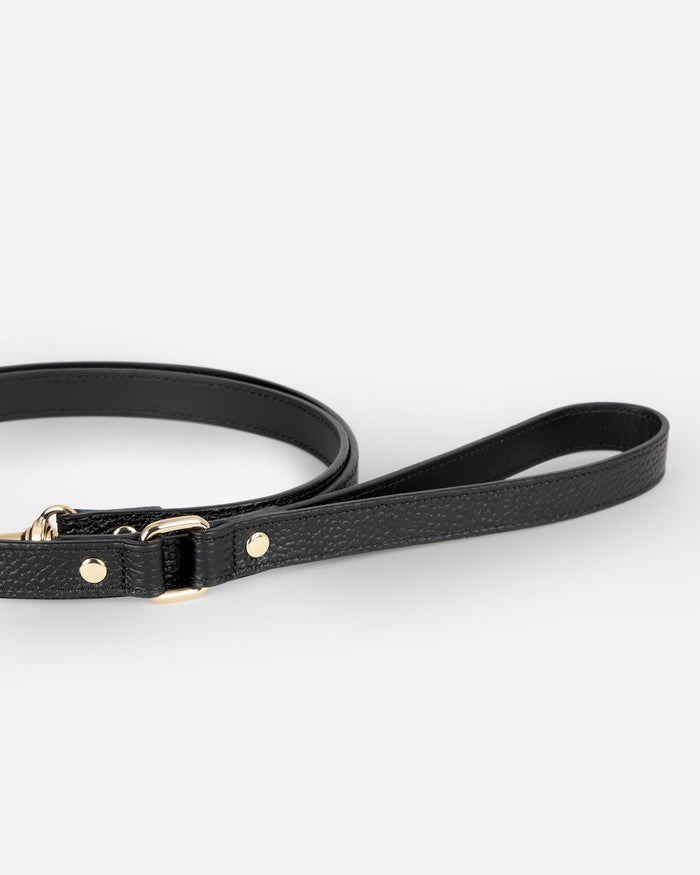 Nara black leather dog leash handle view highlighting comfort grip