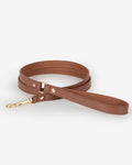 Chocolate brown leather dog leash, durable and stylish, ideal for everyday walks