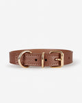 Back view of Nara chocolate brown leather dog collar, durable and adjustable