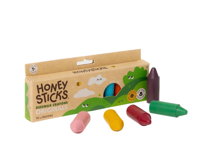 Side and front view of Honeysticks Natural Beeswax Crayones - Set of 10. Available at www.tenlittle.com