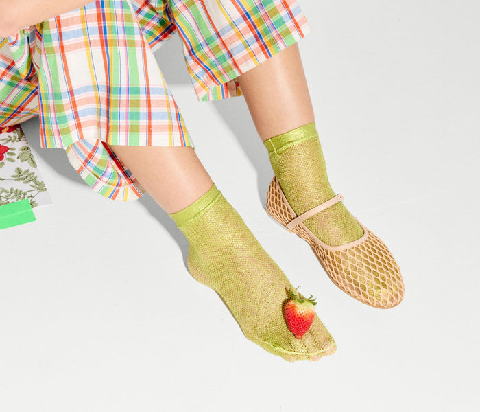 Maria La Rosa net laminated socks featuring stylish, breathable design with a unique laminated pattern.