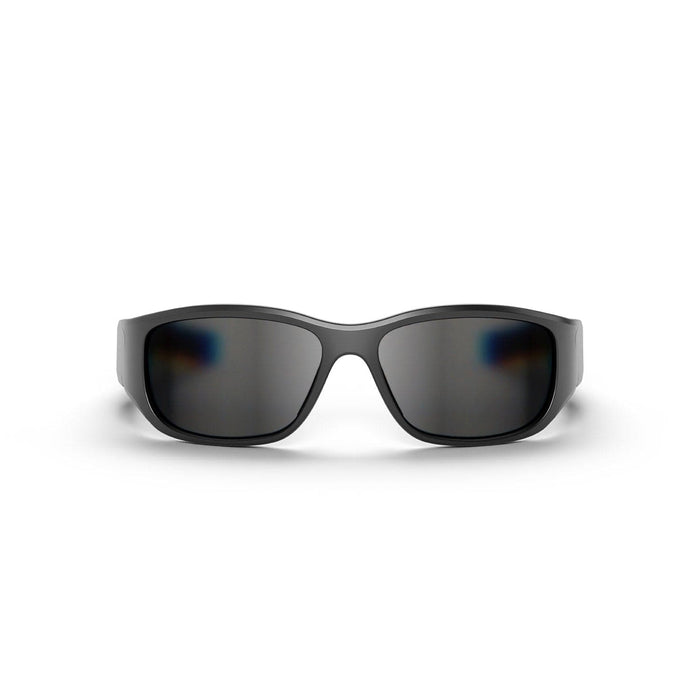 Reebok Nitrous black wraparound sunglasses with dark polarized lenses, shown from the front against a plain white background.