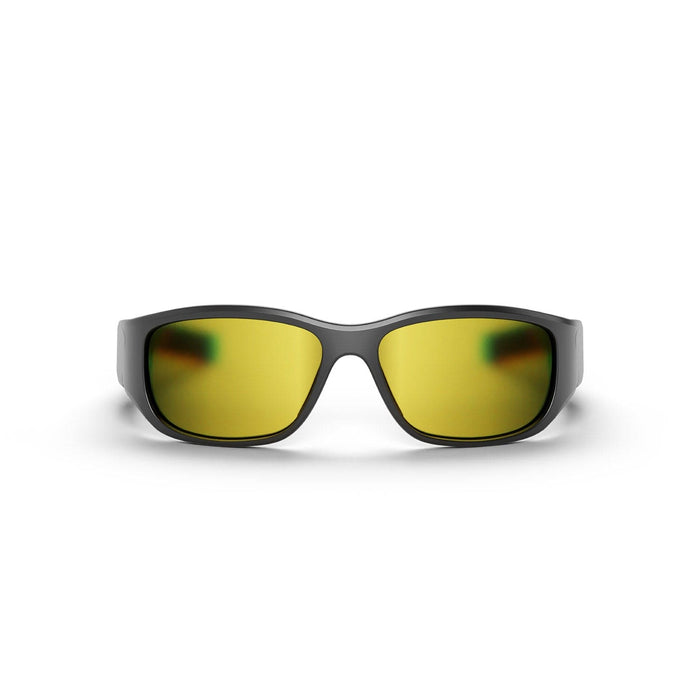 The Reebok Nitrous sunglasses feature black frames and large, rectangular, yellow-tinted polarized lenses, shown against a white background.