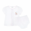 Noah's Ark Hand-Embroidered Ruffle Diaper Cover Set - Pink