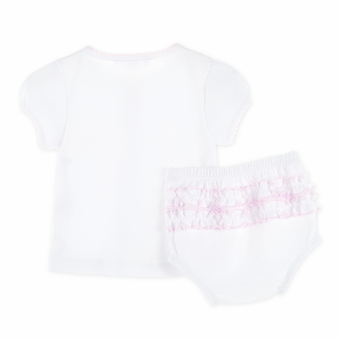 Noah's Ark Hand-Embroidered Ruffle Diaper Cover Set - Pink