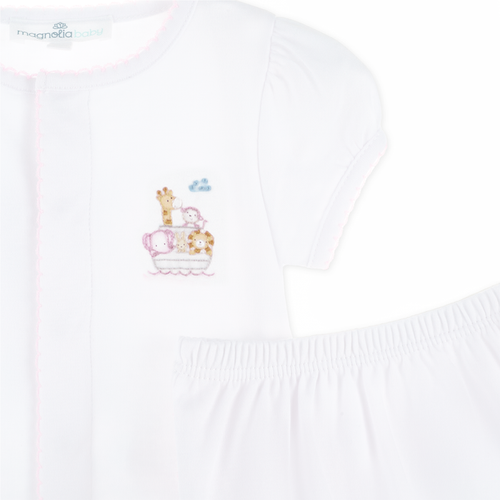 Noah's Ark Hand-Embroidered Ruffle Diaper Cover Set - Pink