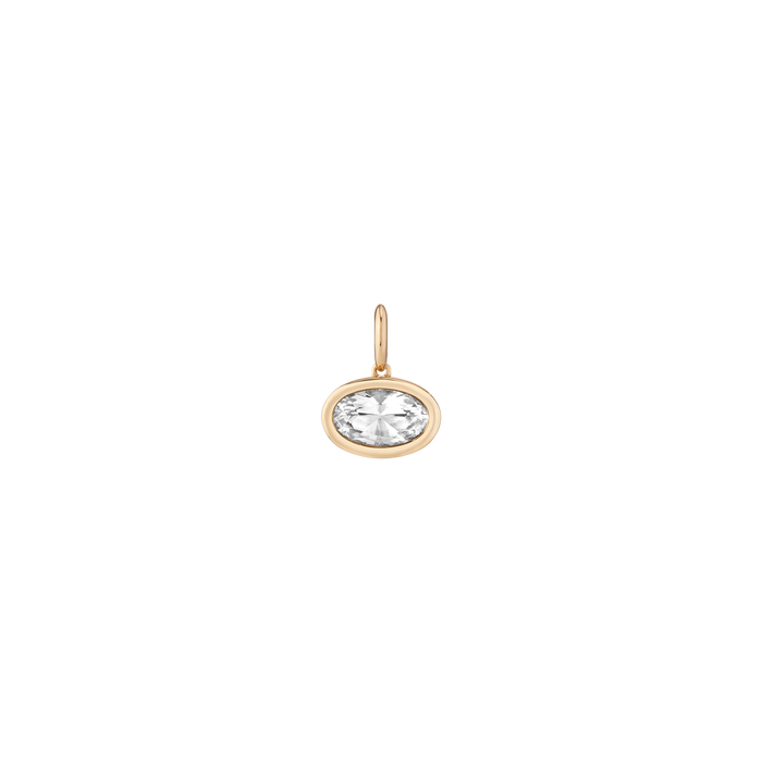 Oval Lab Grown White Sapphire Bezel Pendant Vermeil Yellow Gold First
