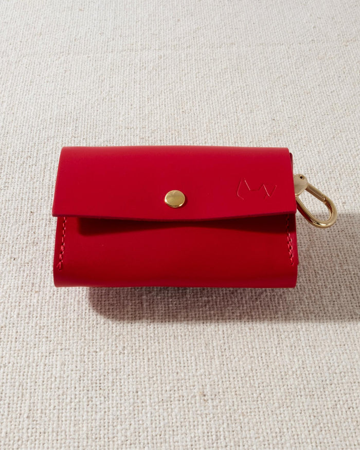 Red dog walk kit worn by small breed dog, designed for both form and function for breeds like Havanese and Boston Terriers
