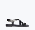 Black Paxton sandal by Freda Salvador showing front view with open toe and sleek strap design.