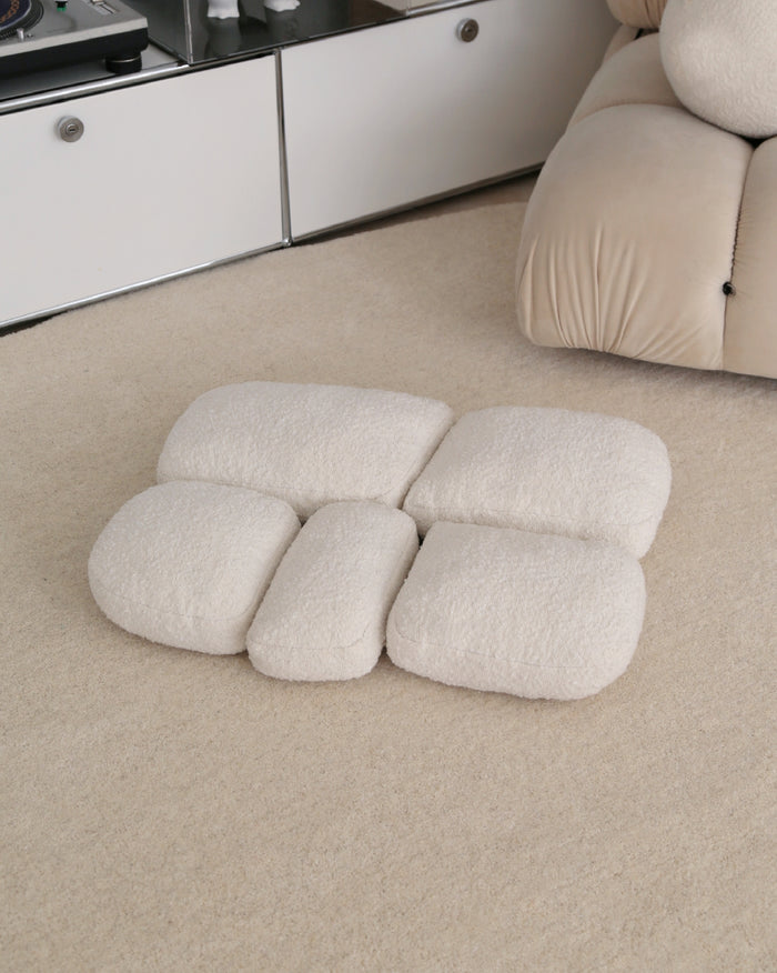 small dog bed side view sculptural pet bed soft cushioned interior calming dog bed