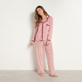 Piped Edge Matte Velvet Button Through Pyjama Set - Pink