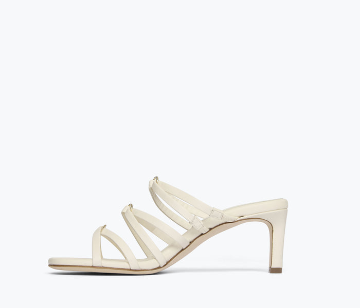 Inside view of FREDA SALVADOR PIPPA HEEL in macademia color, showcasing the stylish heel design and insole details.