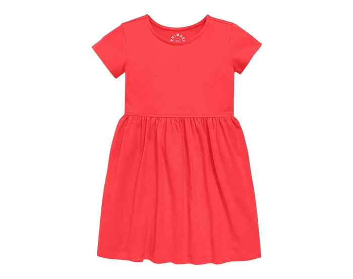 Front view of Primary Pocket Dress - Strawberry. Available at www.tenlittle.com
