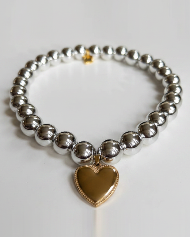 Polished Pup Silver Dog Necklace dog accessory with heart print lace-trimmed