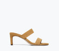 Freda Salvador Poppy double strap heel in rum suede, front view showing stylish design and sleek heel.