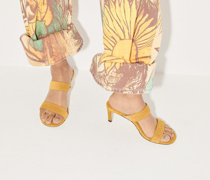 Freda Salvador Poppy double strap heel in rum suede with sleek design and stylish ankle straps.