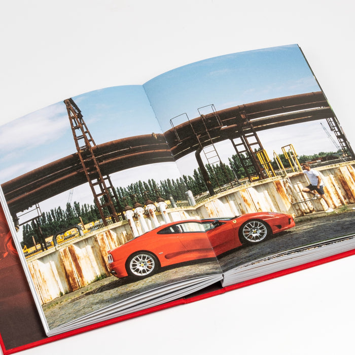 Page from Bart Kuykens Prancing Horses photo book dedicated to classic Ferraris and their drivers utilizing analog photography only.