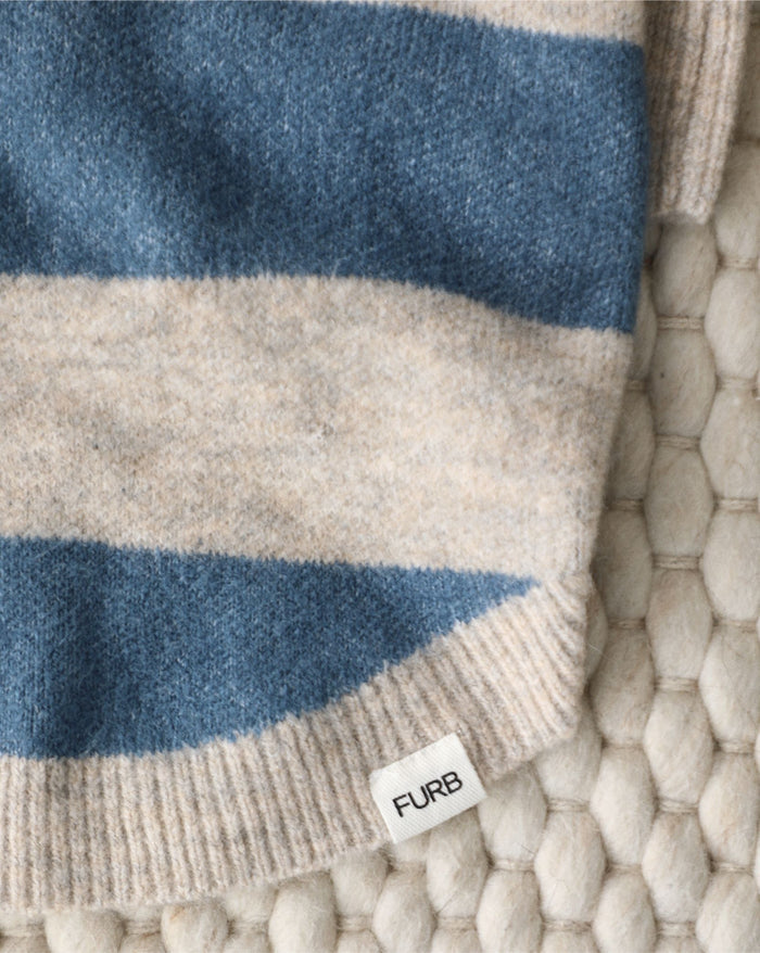 Casual blue striped dog sweater offering warmth and a collegiate feel, comfortable for daily routines, ideal for beagles and small spaniels