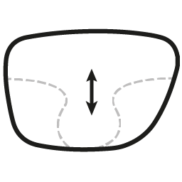 A diagram of a Lucyd Prism Values eyeglass lens with a double-headed vertical arrow in the center indicates vertical measurement from the lens's top to bottom edges.