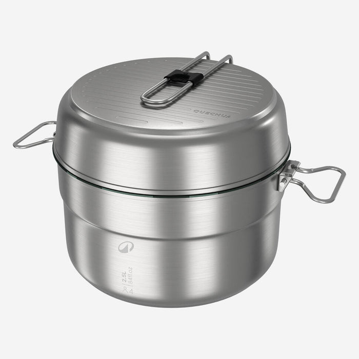 Quechua 500 Stainless Steel Nonstick Camping Cookset – 25-Piece for 4 People