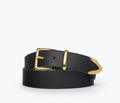 Freda Salvador Randy Belt in gold showing front view with sleek design and buckle detail.