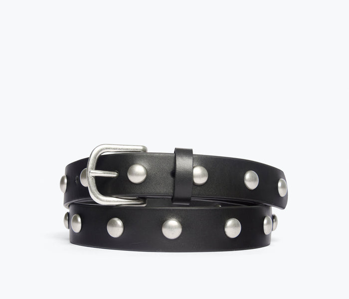 FREDA SALVADOR Rebecca Belt with black calf leather and silver stud details, stylish accessory for casual or dressy outfits.
