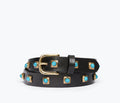 FREDA SALVADOR Rebecca belt with turquoise stones, front view showing intricate design and vibrant color details.