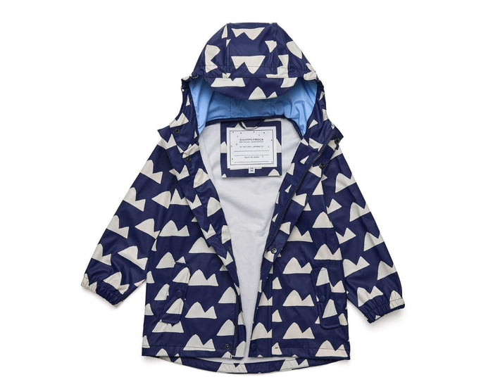 Snapper Rock Interior- Fleece Lined Recycled Waterproof Raincoat - Mountains- Available at www.tenlittle.com