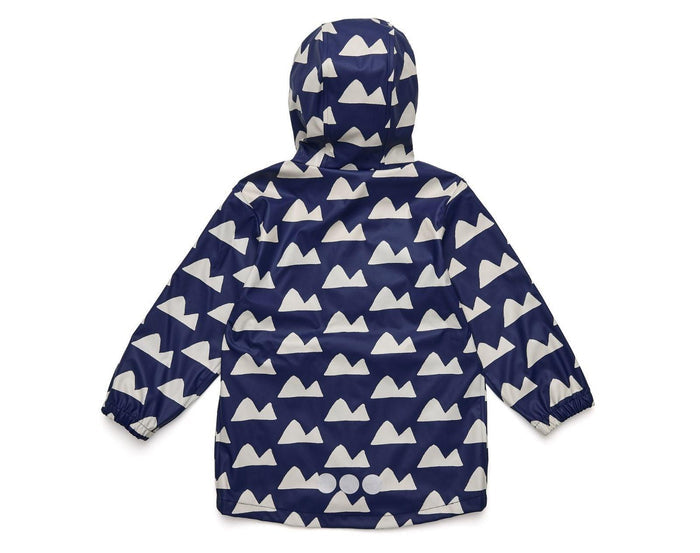 Snapper Rock back view- Fleece Lined Recycled Waterproof Raincoat - Mountains - Available at www.tenlittle.com