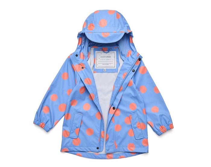 Snapper Rock Interior- Fleece Lined Recycled Waterproof Raincoat - Polka dot- Available at www.tenlittle.com