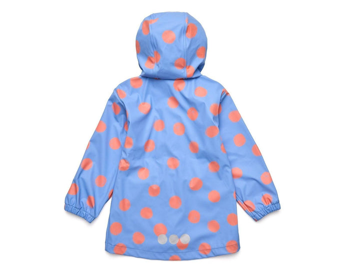 Snapper Rock back view- Fleece Lined Recycled Waterproof Raincoat - Polka dot - Available at www.tenlittle.com