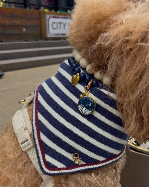 Rhodes Reversible Navy Dog Bandana – cute dog bandana featuring navy cable knit striped
