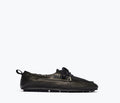 Fredas Salvador RIA soft boat shoe loafer in black nappa leather, front view showing sleek design and stitching details.
