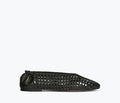 Black Freda Salvador Riley open weave ballet flat shown from the front, featuring a sleek, breathable design with a rounded toe.