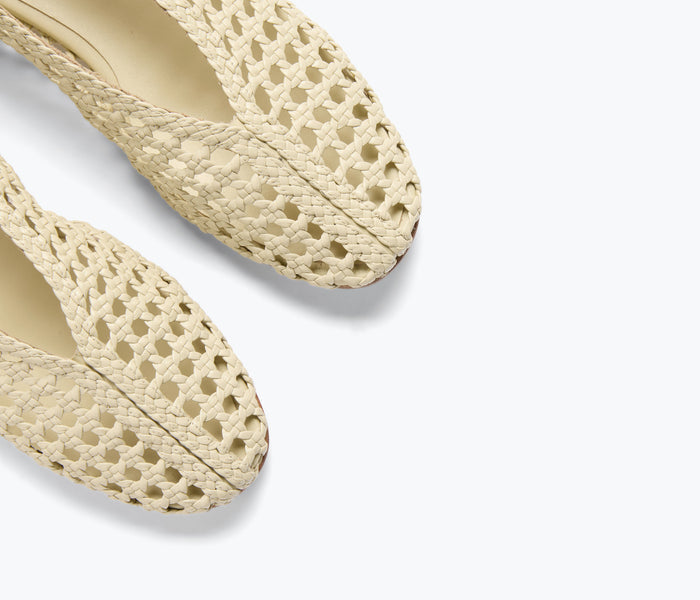 Freda Salvador Riley open weave ballet flat in vanilla with detailed stitching and open weave design on the upper.