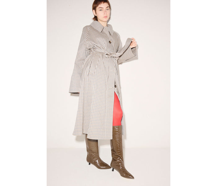 Freda Salvador Robyn tall boot in cedar embossed crocodile leather, stylish knee-high boot with textured crocodile pattern.