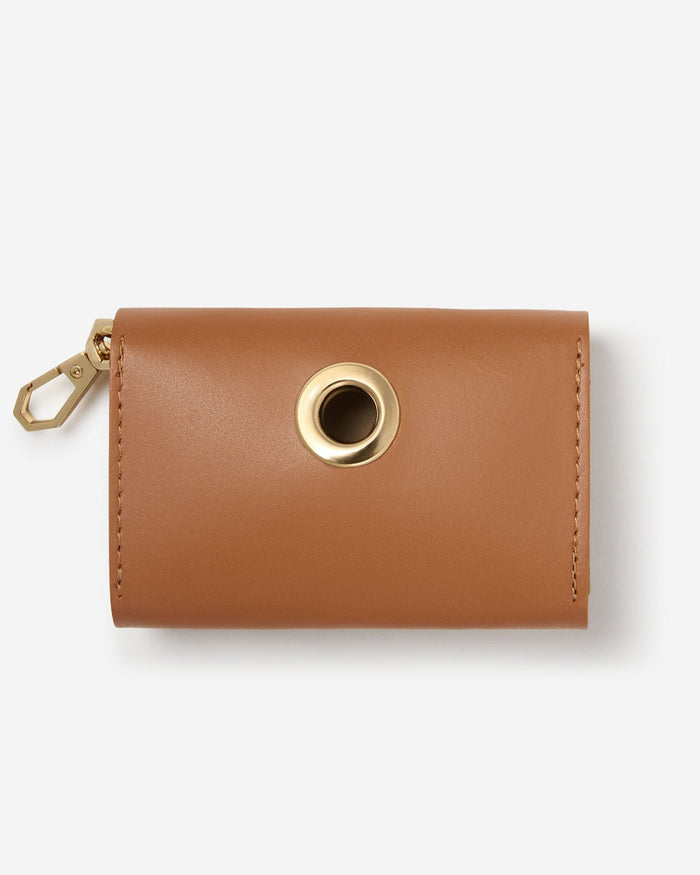 Back view of Rocco camel leather dog waste bag holder, functional and stylish