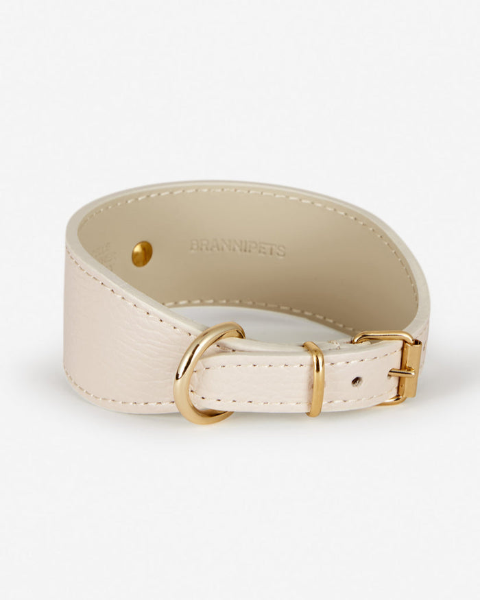 Back view of Roma ivory leather dog collar, adjustable strap for secure fit