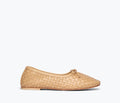 Freda Salvador Roma round toe ballet flat in latte woven calf leather, front view showing sleek, minimalist design.