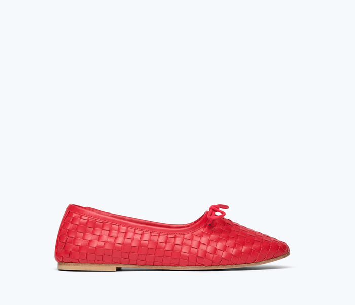 Red FREDA SALVADOR Roma round toe ballet flat with a sleek, minimalist design, shown from the front.