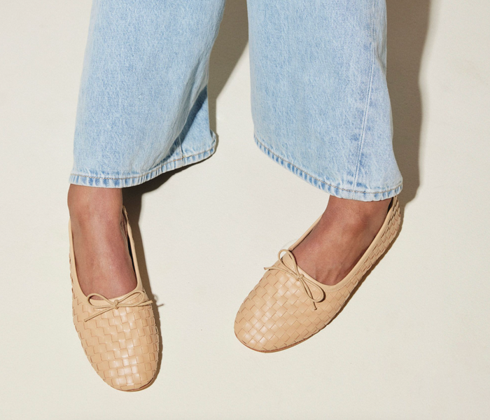 Freda Salvador Roma round toe ballet flat in neutral color, showcasing the sleek design and comfortable slip-on style.