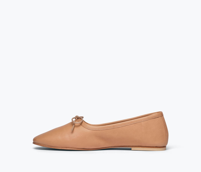 FREDA SALVADOR Roma round toe ballet flat in camel calf leather, showing inside view with soft interior and classic design.