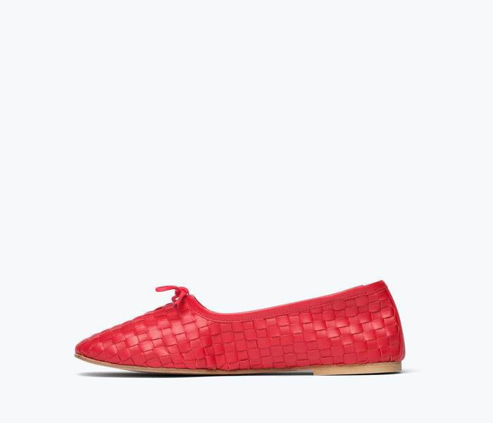 Red FREDA SALVADOR Roma round toe ballet flat with interior view, showcasing comfortable flat shoe design.