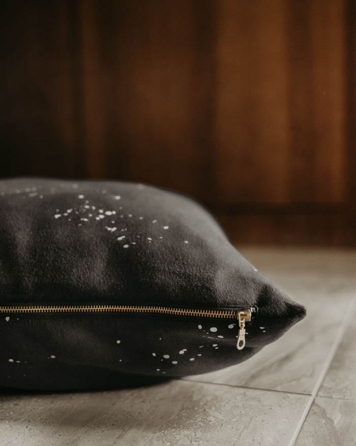 Roscoe Charcoal Splatter Sweatshirt Dog Bed made with our favorite sweatshirt material