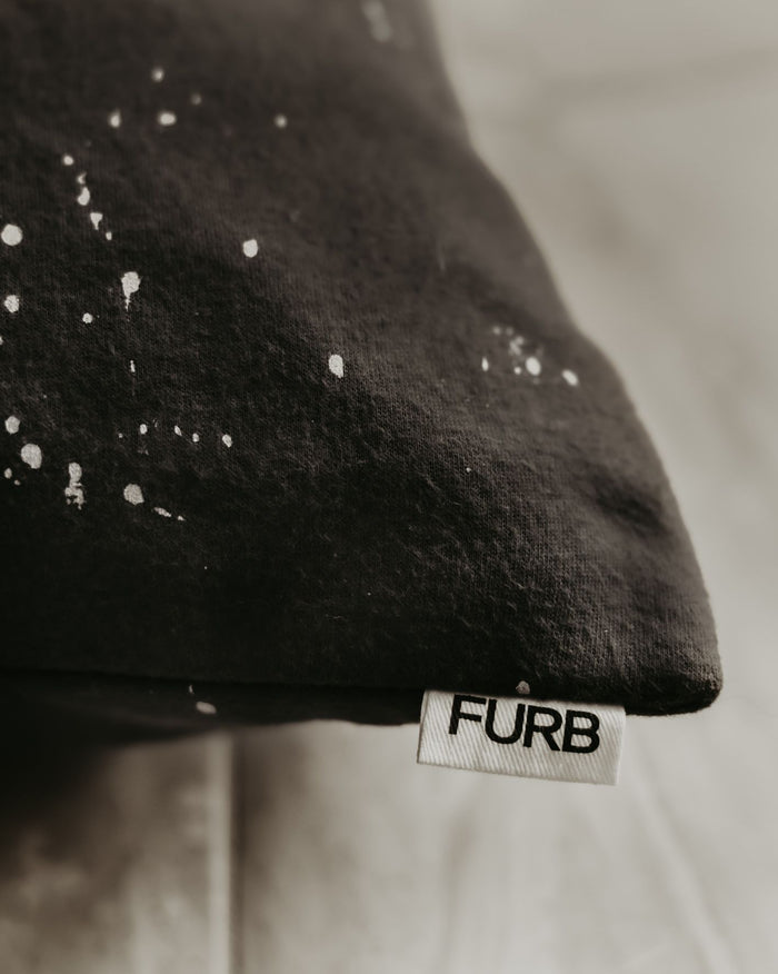 Roscoe Charcoal Splatter Sweatshirt Dog Bed made with our favorite sweatshirt material