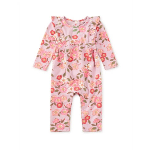 Ruffle Shoulder Baby Romper- Rosa Canina