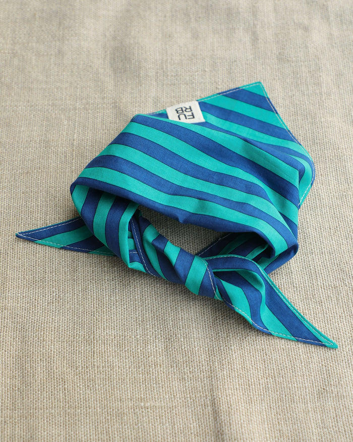 Blue Green Striped dog bandana – Saltwater Taffy Blue + Green Stripe Bandana