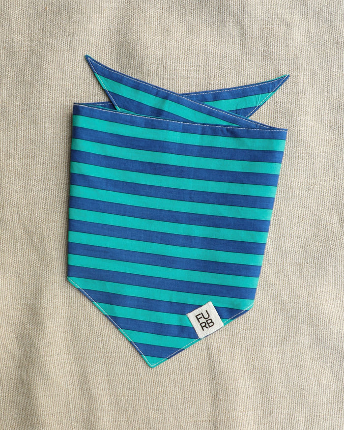 Saltwater Taffy Blue + Green Stripe Bandana – stylish dog bandana in blue